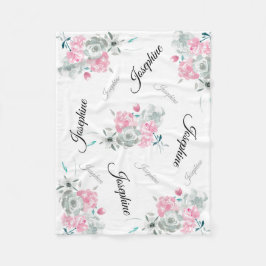 かわいいピモダンンクの水色フローラベビー名 フリースブランケット