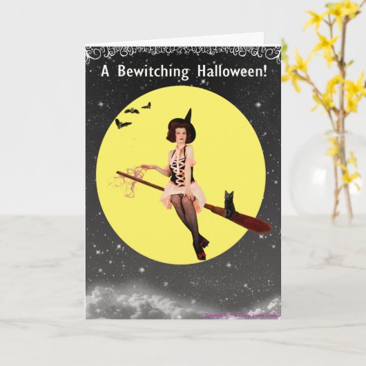 かわいいピンアップWItch カード (黄色い花)