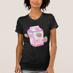 かわいいピンクいちご乳日本のかわいいレトロs tシャツ