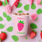 かわいいピンクいちご1st誕生日パーティーキッズガール 紙コップ