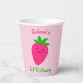 かわいいピンクいちご1st誕生日パーティーキッズガール 紙コップ (正面)