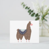 かわいいピンクおよびブラウンのラマ ポストカード (スタンド正面)