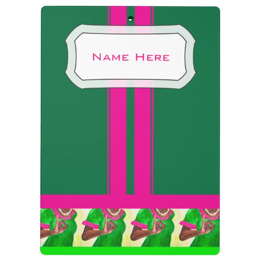 かわいいピンクおよび緑のイラストレーション クリップボード (裏面)