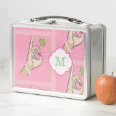 かわいいピンクおよび緑 メタルランチボックス (インサイチュ)