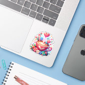 かわいいピンクお洒落のコーヒー&ハート シール (ノートパソコンとiPhone)