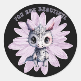 かわいいピンクお洒落のドラゴン「キミは美しい」 ラウンドシール