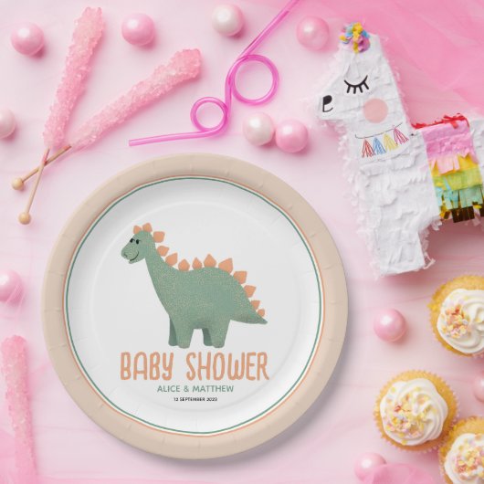 かわいいピンクお洒落の恐竜の赤ちゃんシャワー ペーパープレート (パーティー)