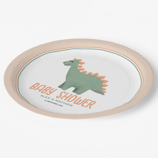 かわいいピンクお洒落の恐竜の赤ちゃんシャワー ペーパープレート (アングル)