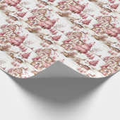 かわいいピンクお洒落の雪のクリスマスビレッジ ラッピングペーパー (角)