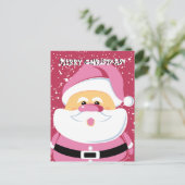 かわいいピンクお洒落サンタクロースのクリスマス シーズンポストカード (スタンド正面)