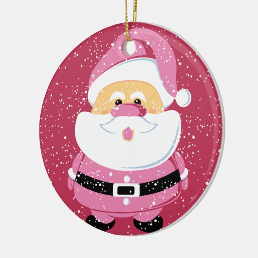 かわいいピンクお洒落サンタクロースのクリスマス セラミックオーナメント (左)