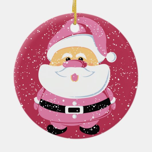 かわいいピンクお洒落サンタクロースのクリスマス セラミックオーナメント (裏面)