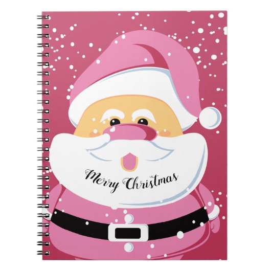 かわいいピンクお洒落サンタクロースのクリスマス ノートブック (正面)
