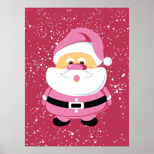 かわいいピンクお洒落サンタクロースのクリスマス ポスター (正面)