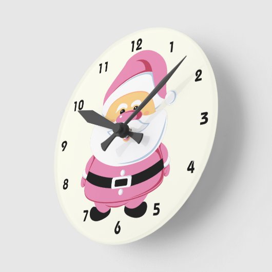 かわいいピンクお洒落サンタクロースのクリスマス ラウンド壁時計 (傾斜)
