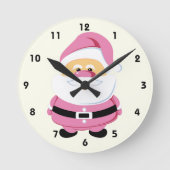 かわいいピンクお洒落サンタクロースのクリスマス ラウンド壁時計 (正面)