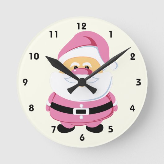 かわいいピンクお洒落サンタクロースのクリスマス ラウンド壁時計 (正面)