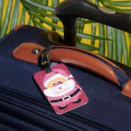 かわいいピンクお洒落サンタクロースのクリスマス ラゲッジタグ (正面インサイチュ1)