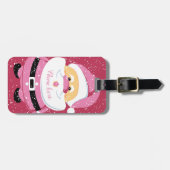 かわいいピンクお洒落サンタクロースのクリスマス ラゲッジタグ (正面横)
