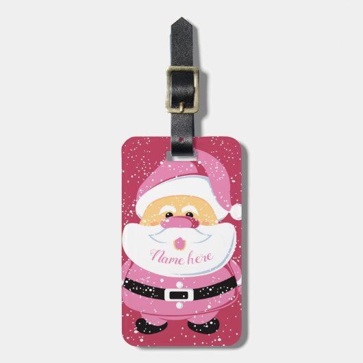 かわいいピンクお洒落サンタクロースのクリスマス ラゲッジタグ (正面縦)