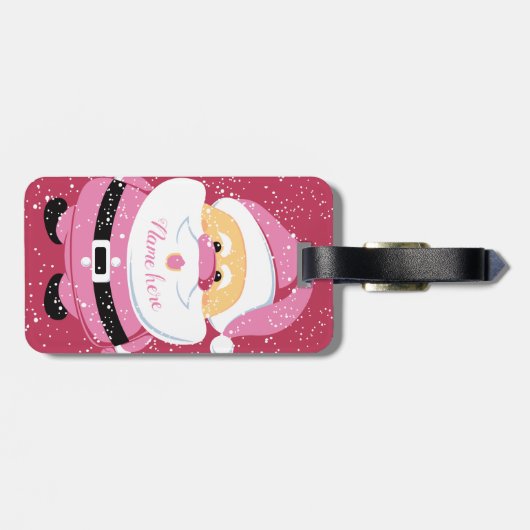 かわいいピンクお洒落サンタクロースのクリスマス ラゲッジタグ (裏面横)