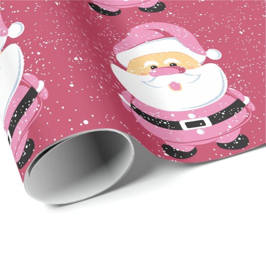 かわいいピンクお洒落サンタクロースのクリスマス ラッピングペーパー (ロールコーナー)