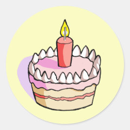 かわいいピンクお誕生日ケーキスケッチラウンドステッカー ラウンドシール