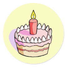 かわいいピンクお誕生日ケーキスケッチラウンドステッカー