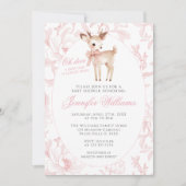 かわいいピンクお鹿と弓フローラ赤ちゃんガールシャワー 招待状 (正面)