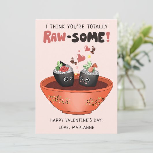 かわいいピンクかわいいすしバレンタインデーおもしろいパン シーズンカード (スタンド正面)