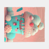 かわいいピンクかわいいアイスクリームカップドアサイン フリースブランケット (正面(横))