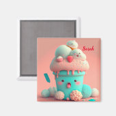 かわいいピンクかわいいアイスクリームカップ マグネット (正面/裏面)