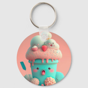 かわいいピンクかわいいアイスクリームノート キーホルダー