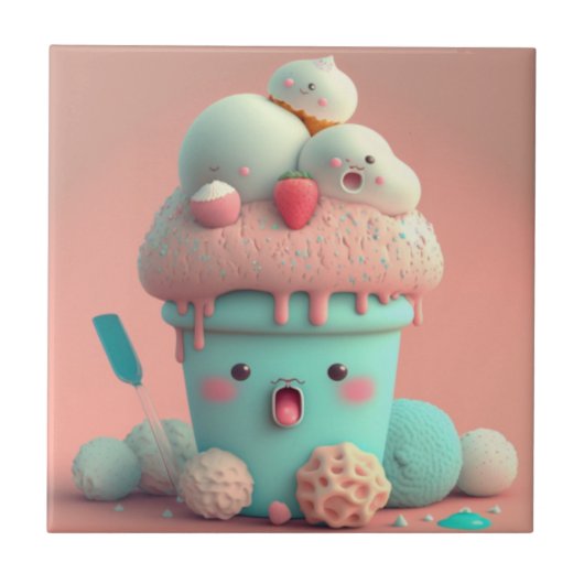 かわいいピンクかわいいアイスクリームノート タイル (正面)