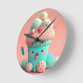 かわいいピンクかわいいアイスクリームノート ラウンド壁時計 (傾斜)