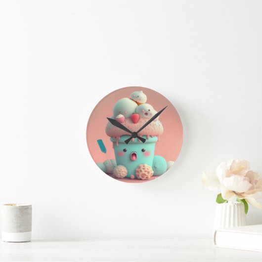 かわいいピンクかわいいアイスクリームノート ラウンド壁時計 (ホーム)