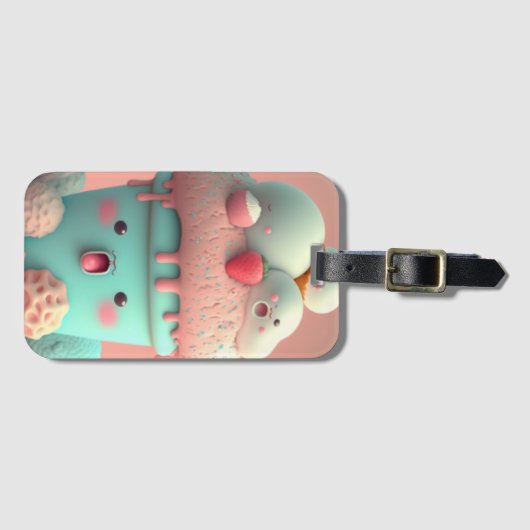 かわいいピンクかわいいアイスクリームノート ラゲッジタグ (正面横)