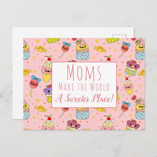 かわいいピンクかわいいカップケーキハッピーマザーズデイ ポストカード (正面/裏面)