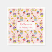 かわいいピンクかわいいスイーツハッピー1歳パーティー スタンダードカクテルナプキン (正面)
