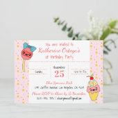 かわいいピンクかわいいスイーツハッピー1歳パーティー 招待状 (スタンド正面)