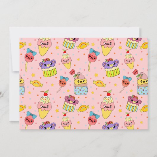 かわいいピンクかわいいスイーツハッピー1歳パーティー 招待状 (裏面)