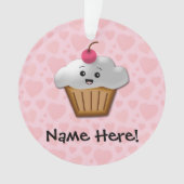 かわいいピンクかわいいハッピー顔カップケーキガールズ オーナメント (正面)