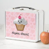 かわいいピンクかわいいハッピー顔カップケーキガールズ メタルランチボックス (インサイチュ)