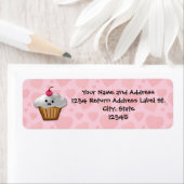 かわいいピンクかわいいハッピー顔カップケーキガールズ ラベル (インサイチュ)