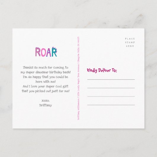 かわいいピンクかわいい女子誕生日ありがとう ポストカード (裏面)