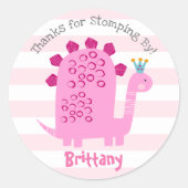 かわいいピンクかわいい恐竜ガール誕生日ありがとう ラウンドシール (正面)