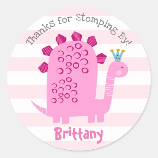 かわいいピンクかわいい恐竜ガール誕生日ありがとう ラウンドシール (正面)