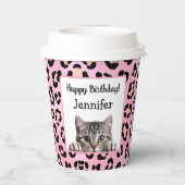 かわいいピンクかわいい猫誕生日紙カップ 紙コップ (裏面)