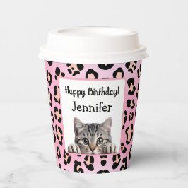 かわいいピンクかわいい猫誕生日紙カップ 紙コップ