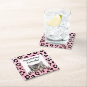 かわいいピンクかわいい猫誕生日紙コースター スクエアペーパーコースター (インサイチュ)